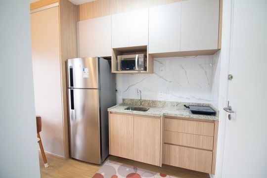 Cozinha de kitnet/studio para alugar com 1 quarto, 22m² em Santo Amaro, São Paulo