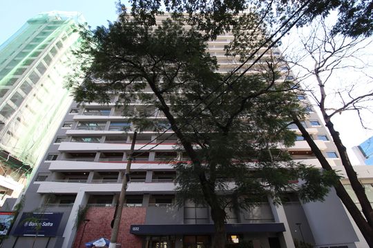 Fachada do Prédio de kitnet/studio para alugar com 1 quarto, 26m² em Indianópolis, São Paulo