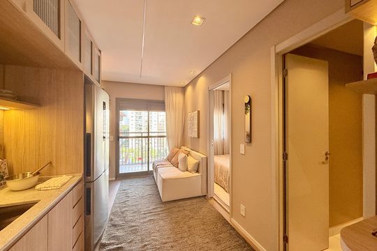 Cozinha  de apartamento à venda com 1 quarto, 34m² em Brooklin, São Paulo
