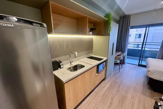 Cozinha de kitnet/studio à venda com 1 quarto, 50m² em Campo Belo, São Paulo