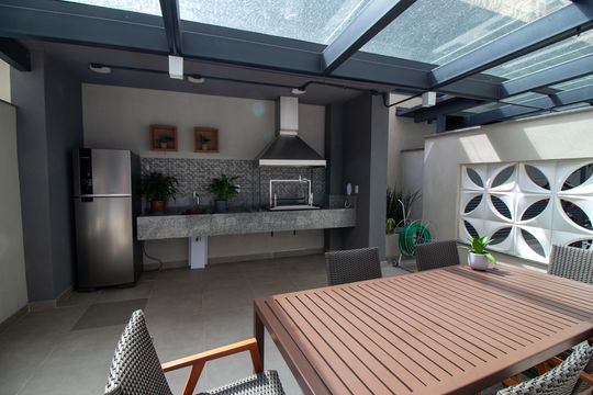 Área comum - Churrasqueira de kitnet/studio para alugar com 1 quarto, 25m² em Brooklin, São Paulo