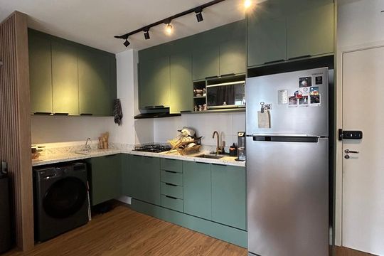 Cozinha de apartamento à venda com 1 quarto, 34m² em Santo Amaro, São Paulo