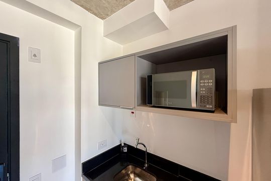Cozinha  de kitnet/studio para alugar com 1 quarto, 25m² em Santo Amaro, São Paulo