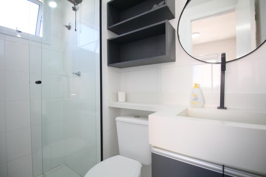 Banheiro da Suíte de apartamento à venda com 1 quarto, 24m² em Panamby, São Paulo