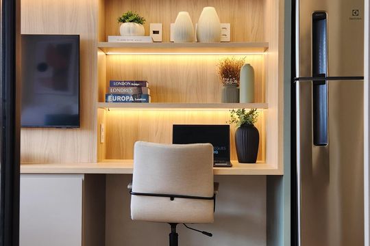 Cozinha de kitnet/studio para alugar com 1 quarto, 28m² em Indianópolis, São Paulo
