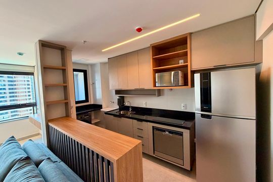 Cozinha de apartamento para alugar com 1 quarto, 43m² em Vale do Sereno, Nova Lima