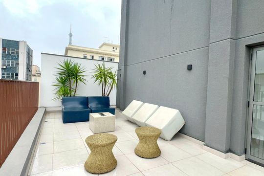 Área comum de kitnet/studio para alugar com 1 quarto, 29m² em Jardins, São Paulo