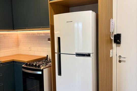 Cozinha de apartamento para alugar com 1 quarto, 29m² em Indianópolis, São Paulo