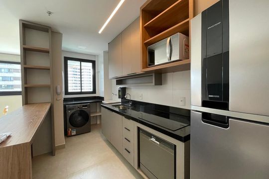 Cozinha de apartamento à venda com 1 quarto, 42m² em Vale do Sereno, Nova Lima