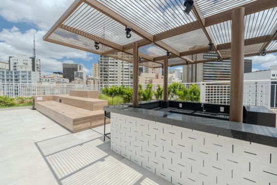 Área comum - Terraço de kitnet/studio para alugar com 1 quarto, 27m² em Bela Vista, São Paulo