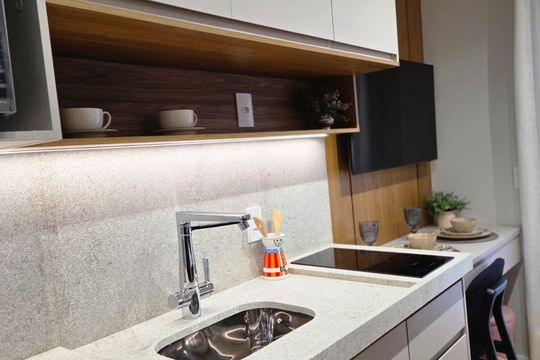 Cozinha de apartamento à venda com 1 quarto, 22m² em Bela Vista, São Paulo