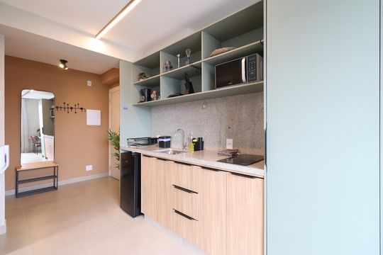 Cozinha de apartamento para alugar com 1 quarto, 28m² em Barra Funda, São Paulo