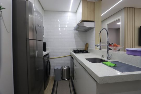 Cozinha de apartamento à venda com 2 quartos, 33m² em Jardim Adutora, São Paulo