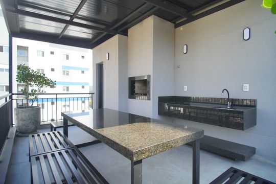 Área comum - Churrasqueira de kitnet/studio para alugar com 1 quarto, 25m² em Vila Nova, Novo Hamburgo