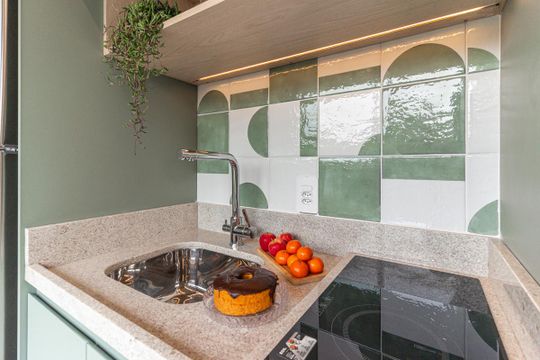 Cozinha de kitnet/studio para alugar com 1 quarto, 22m² em Campos Elíseos, São Paulo