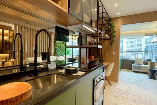 Cozinha de apartamento à venda com 1 quarto, 44m² em Vila Anglo Brasileira, São Paulo