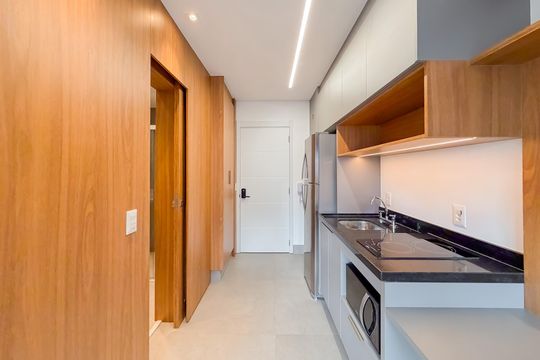 Cozinha de kitnet/studio para alugar com 1 quarto, 24m² em Vila Mariana, São Paulo