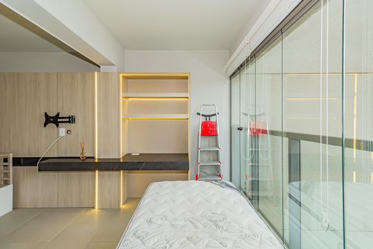 Varanda da Sala de kitnet/studio à venda com 1 quarto, 43m² em Santo Amaro, São Paulo