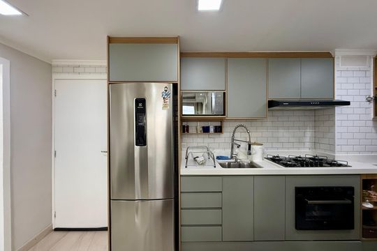 Cozinha  de apartamento à venda com 1 quarto, 35m² em Jardim Promissao, São Paulo