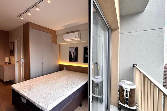 Varanda de kitnet/studio para alugar com 1 quarto, 26m² em Vila Olímpia, São Paulo