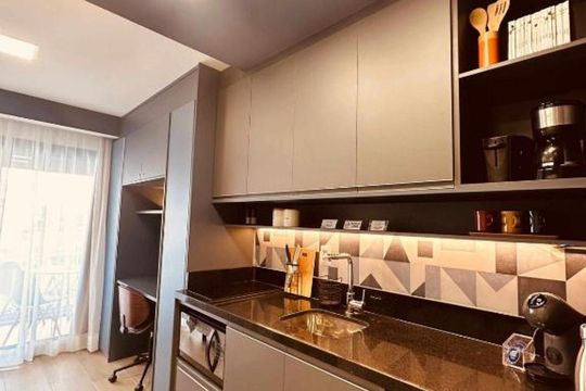 Cozinha de kitnet/studio à venda com 1 quarto, 22m² em Jardim Paulista, São Paulo