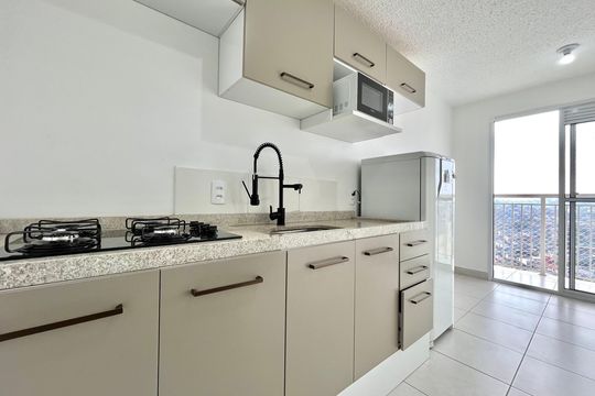 Cozinha de apartamento para alugar com 1 quarto, 28m² em Jardim Itacolomi, São Paulo