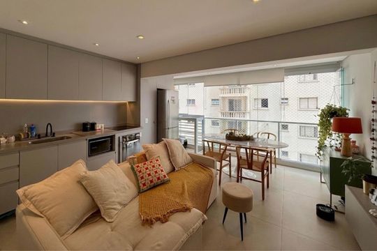 Sala de apartamento à venda com 1 quarto, 47m² em Campo Belo, São Paulo