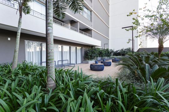 Área comum de kitnet/studio para alugar com 1 quarto, 27m² em Indianópolis, São Paulo