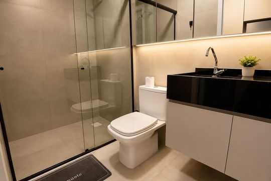 Banheiro de kitnet/studio para alugar com 1 quarto, 33m² em Trindade, Florianópolis