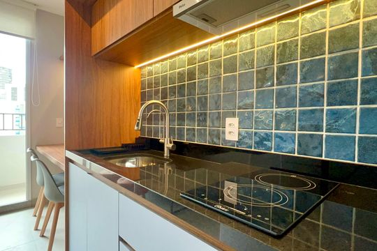 Cozinha de kitnet/studio para alugar com 1 quarto, 25m² em Pinheiros, São Paulo