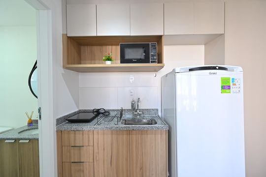 Cozinha de apartamento para alugar com 1 quarto, 28m² em Vila Clementino, São Paulo