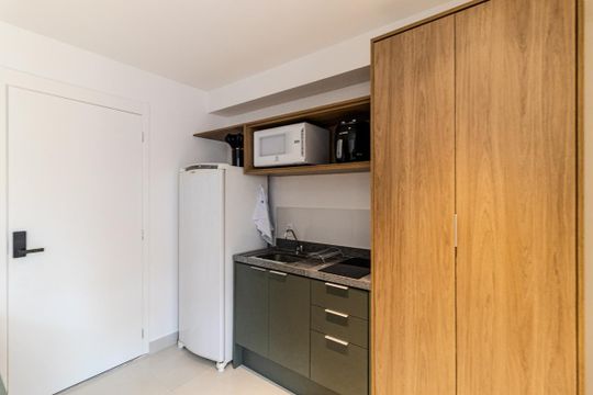 Cozinha de kitnet/studio para alugar com 1 quarto, 25m² em Campos Elíseos, São Paulo