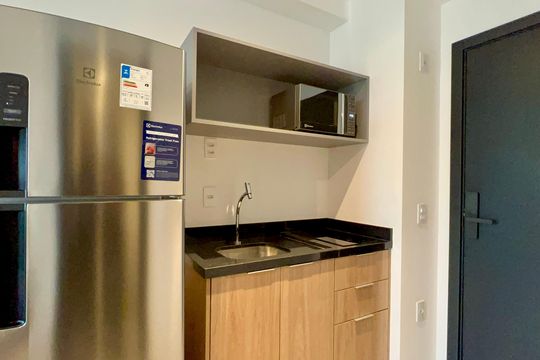 Cozinha de kitnet/studio à venda com 1 quarto, 20m² em Jardim Paulista, São Paulo