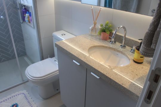 Banheiro da Suíte 1 de apartamento à venda com 2 quartos, 84m² em Santo Antônio, São Caetano do Sul