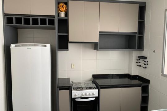 Cozinha de apartamento à venda com 2 quartos, 42m² em Lundcéia, Lagoa Santa