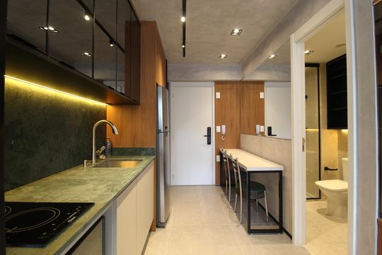 Cozinha de kitnet/studio para alugar com 1 quarto, 29m² em Indianópolis, São Paulo