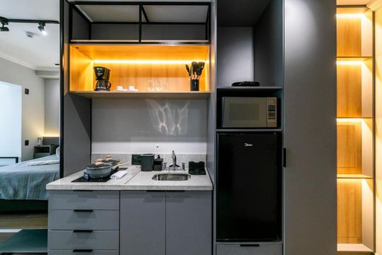 Cozinha de apartamento à venda com 1 quarto, 26m² em Vila Primavera, São Paulo