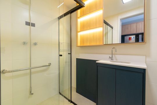 Banheiro  de kitnet/studio para alugar com 1 quarto, 24m² em Vila Mascote, São Paulo