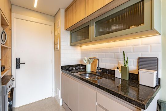 Cozinha de apartamento para alugar com 1 quarto, 27m² em Vila São José, São Paulo