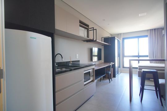 Cozinha de apartamento à venda com 1 quarto, 25m² em Vila Nova, Novo Hamburgo