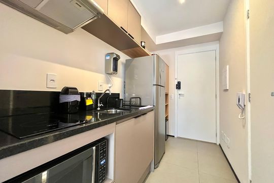 Cozinha de apartamento para alugar com 1 quarto, 26m² em Vila Clementino, São Paulo