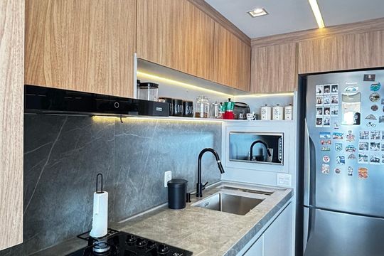 Cozinha de apartamento à venda com 2 quartos, 63m² em Vila Gilda, Santo André