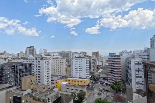 Área Comum - Vista da Piscina de apartamento para alugar com 1 quarto, 50m² em Gonzaga, Santos