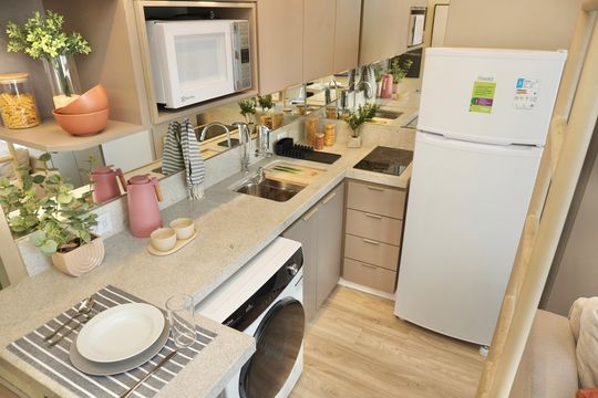 Cozinha de casa de condomínio à venda com 1 quarto, 18m² em Santo Agostinho, Belo Horizonte