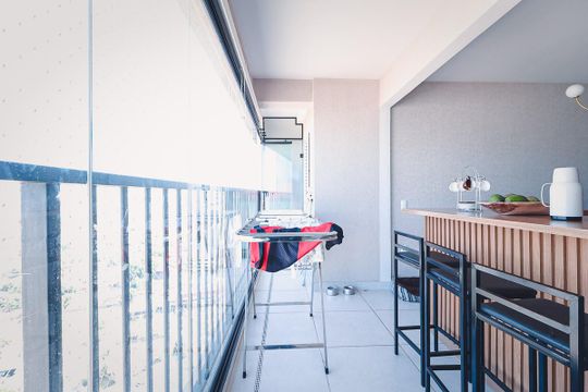 Varanda da Sala de apartamento à venda com 3 quartos, 83m² em Parque Amazonia, Goiânia