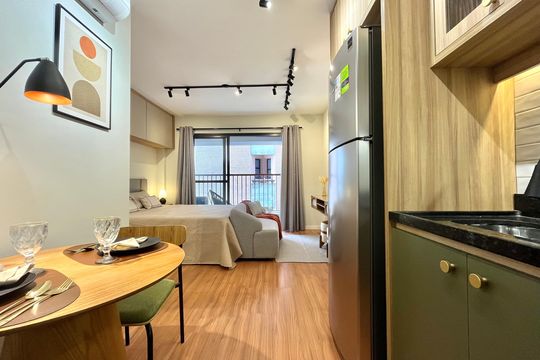 Cozinha de kitnet/studio para alugar com 1 quarto, 26m² em Vila Clementino, São Paulo