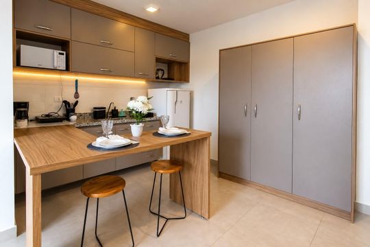 Cozinha de kitnet/studio para alugar com 1 quarto, 31m² em Bela Vista, São Paulo