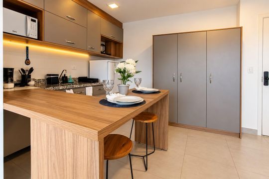 Cozinha de kitnet/studio para alugar com 1 quarto, 31m² em Bela Vista, São Paulo