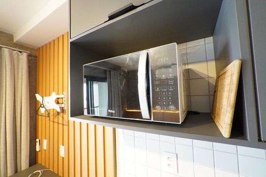 Cozinha de kitnet/studio para alugar com 1 quarto, 24m² em Liberdade, São Paulo