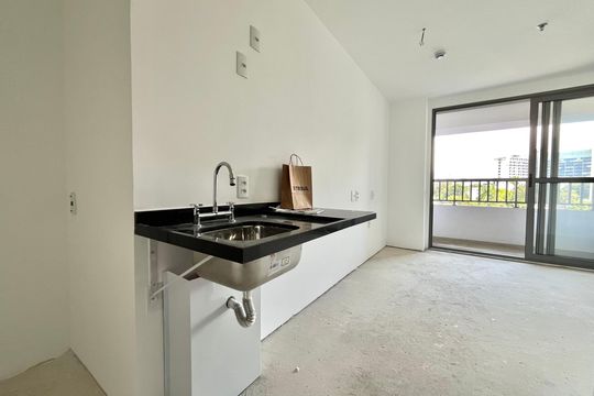 Cozinha de kitnet/studio à venda com 1 quarto, 25m² em Ibirapuera, São Paulo